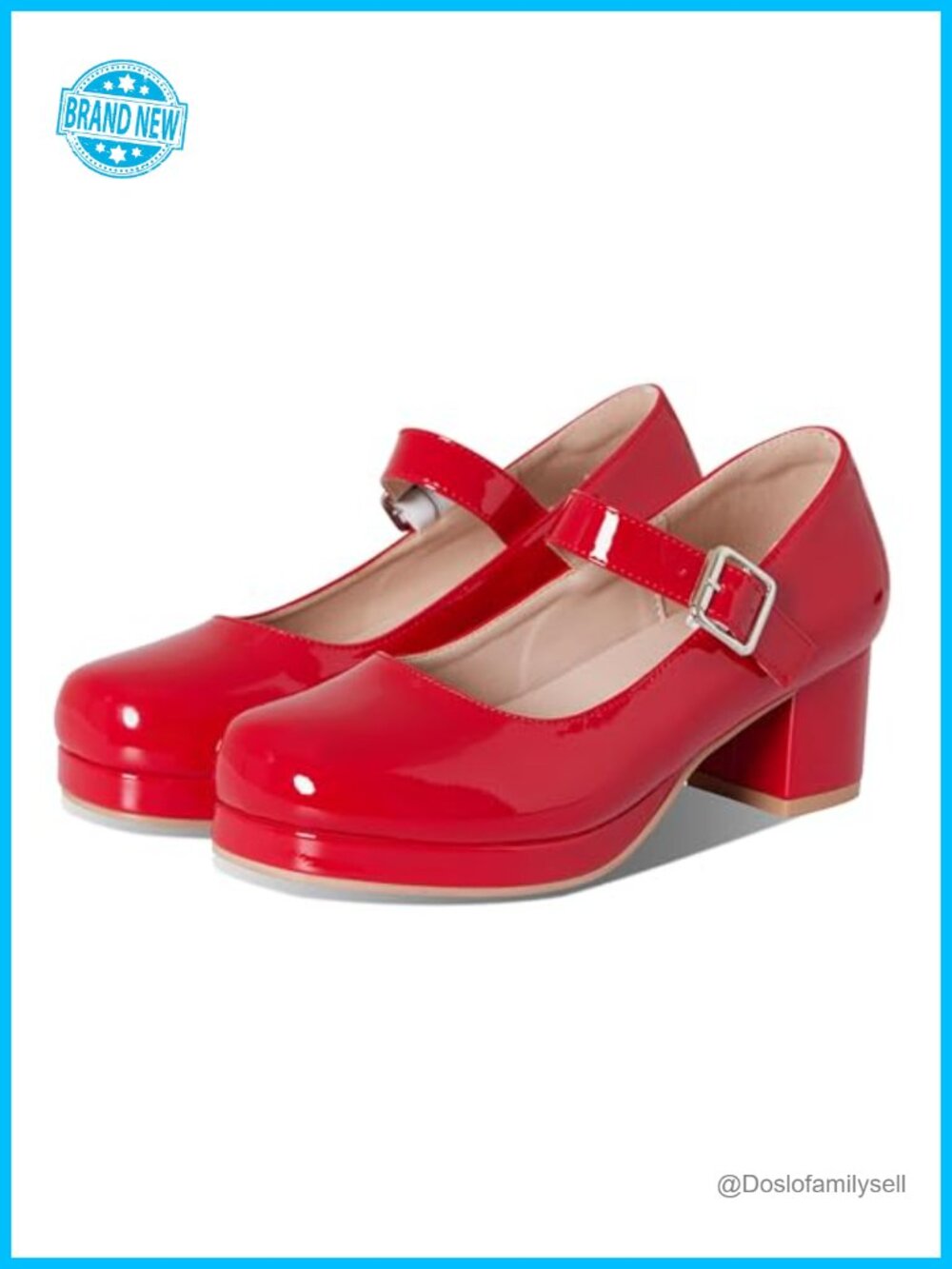 Women's Low Chunky Heel Mary Jane Pumps Ankle Buckle Strap Round Toe Dress Shoes